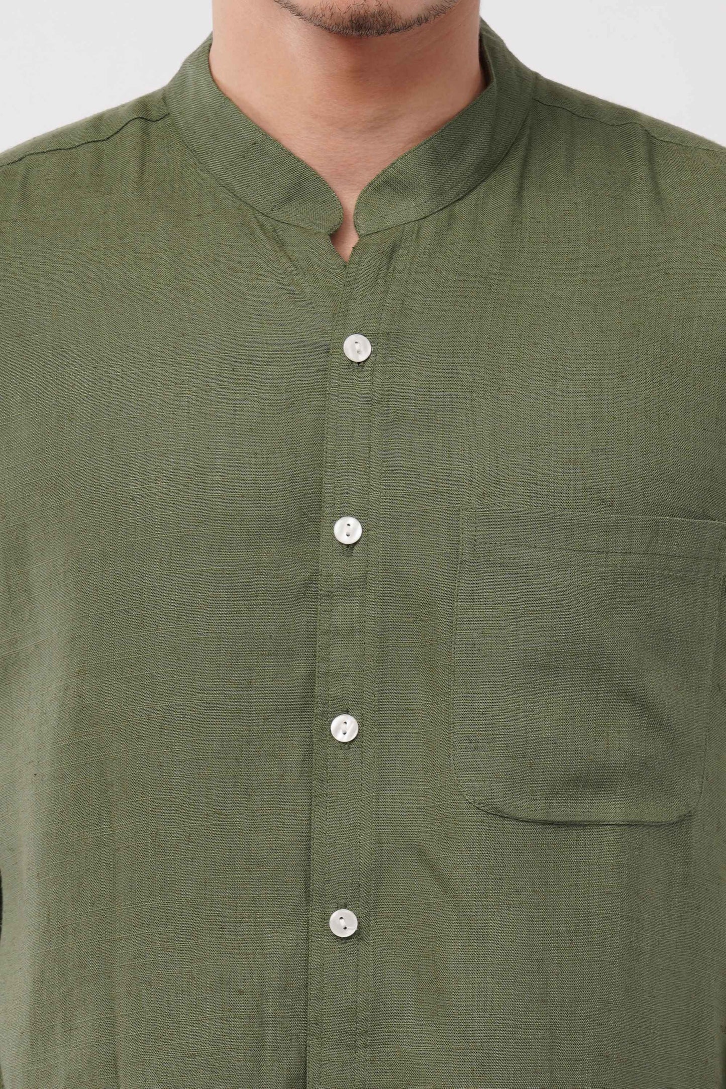 Mens Cotton Mandarin Collar Shirt