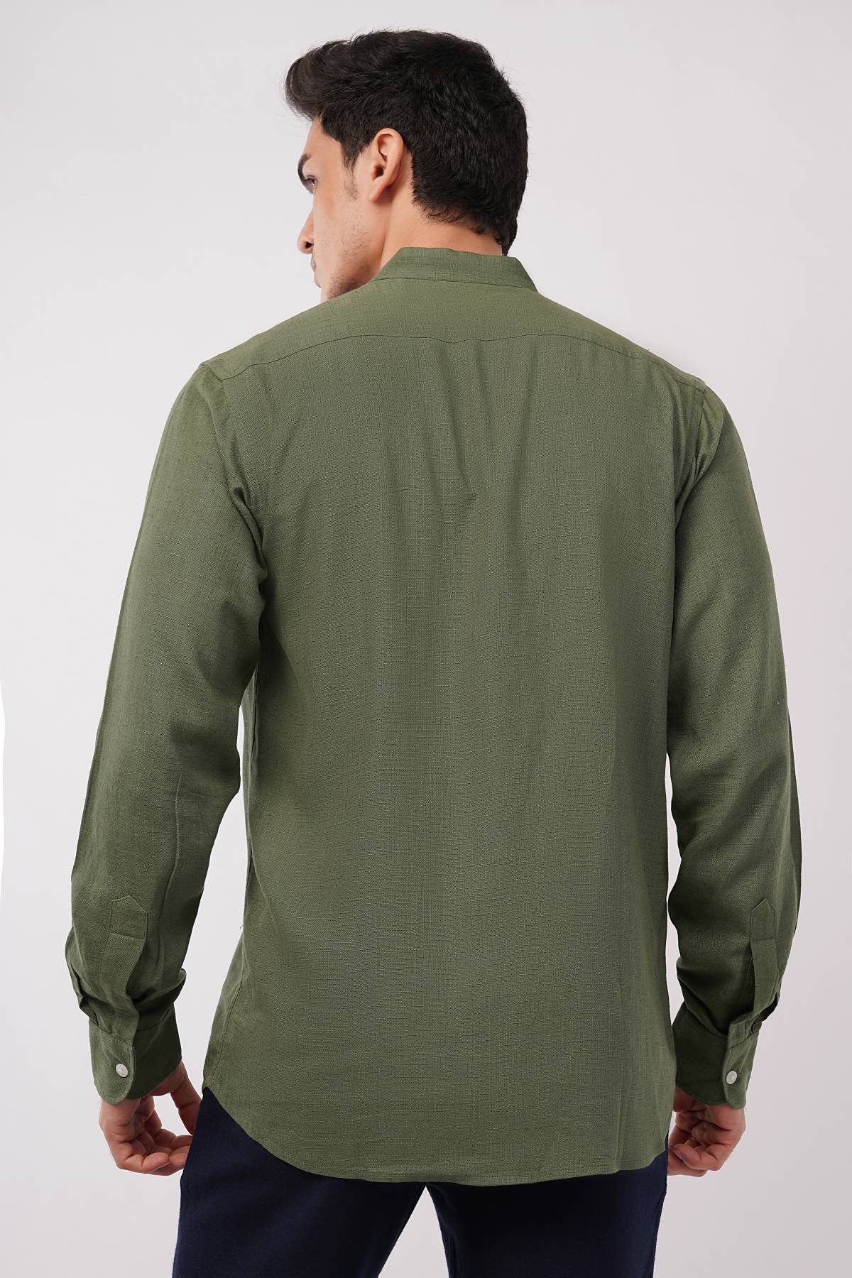Mens Cotton Mandarin Collar Shirt