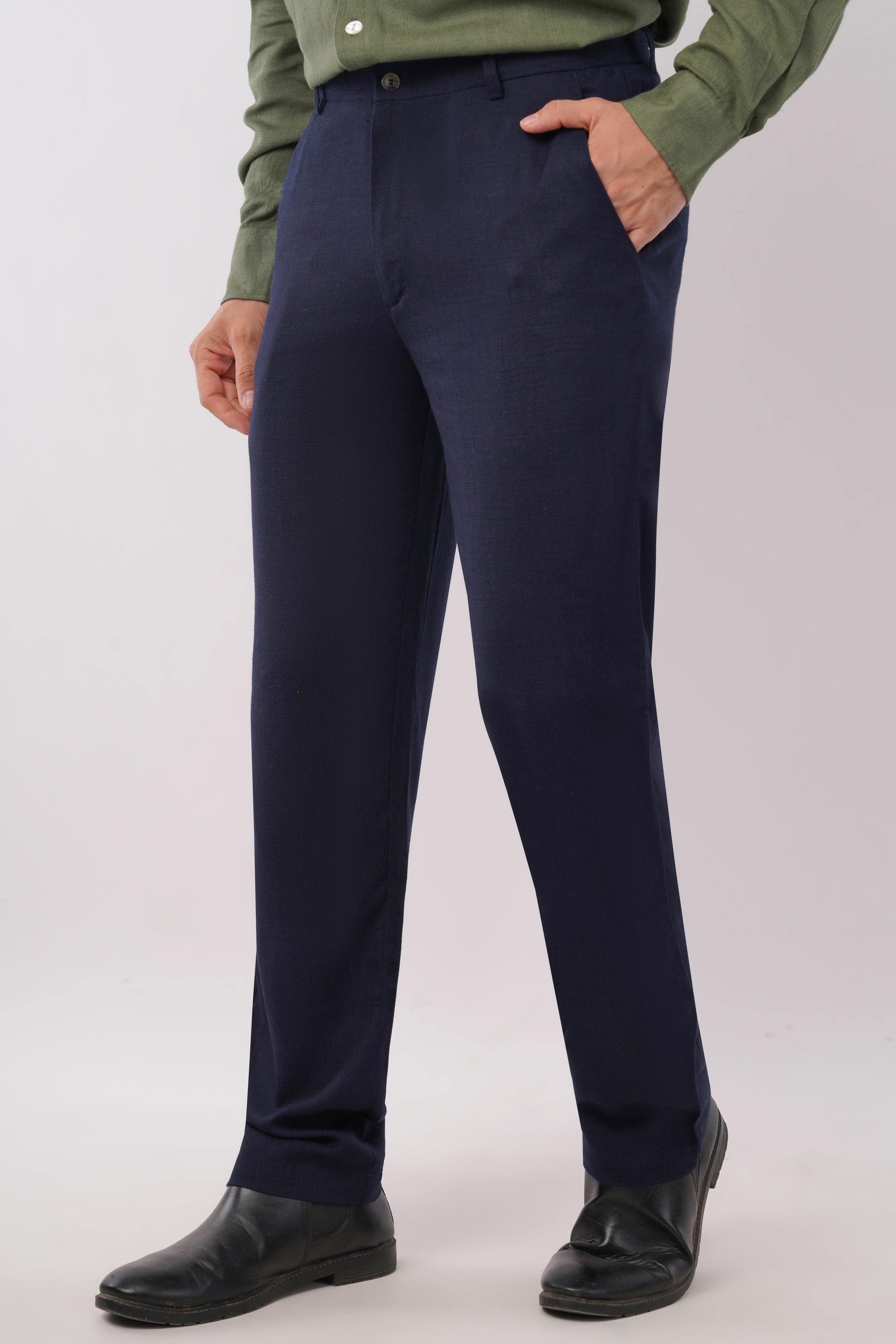 Men's navy blue linen blend trousers - natural fabric breathable summer workwear for men - size inclusive S to 5XL - office wear smart casual India - Tofflane clothes worth keeping
Men's dark blue linen pants front view - lightweight natural fabric trousers for Indian heat - size inclusive men's workwear - premium basics India - Tofflane
Men's navy linen trousers full styled look - smart casual office wear India - breathable natural fabric men's pants - size inclusive S to 5XL - Tofflane India
