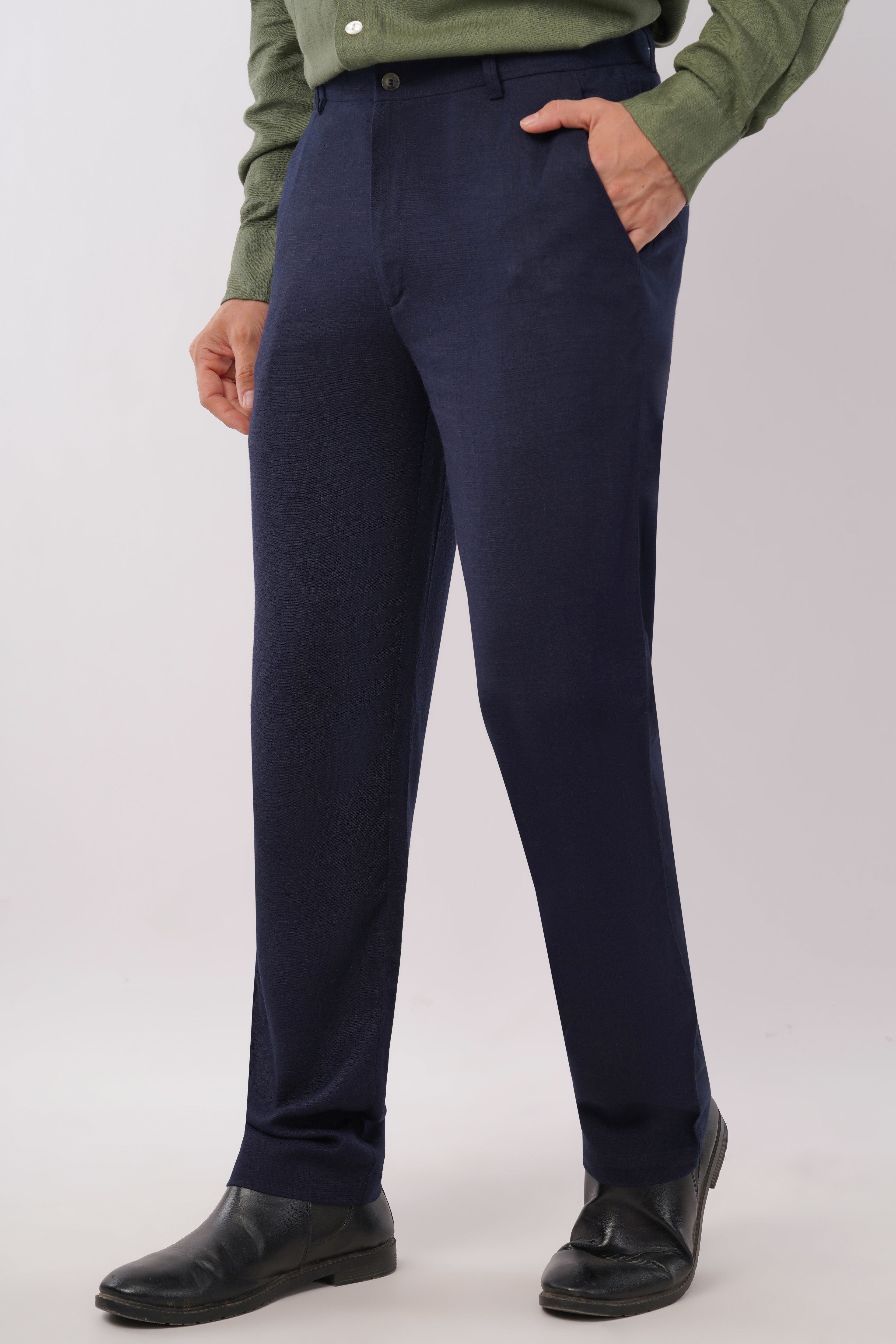 Linen blend trousers for men in Navy Blue or Dark Blue – lightweight summer pants with durable linen and viscose mix, modern straight fit for work and weekend