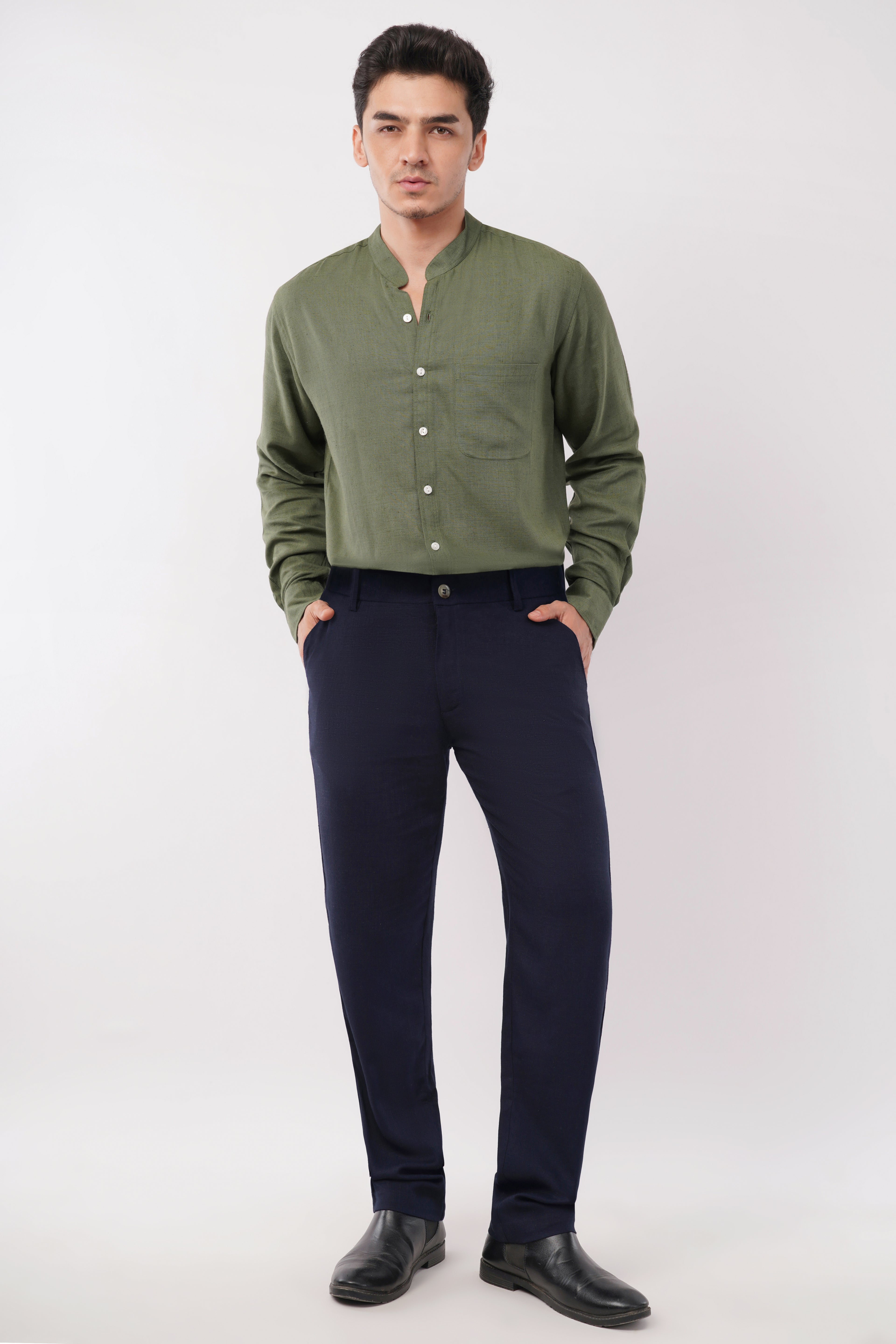 Men’s linen blend pants navy blue or dark blue – breathable summer trousers for men, size inclusive office wear and casual desk to dinner clothing