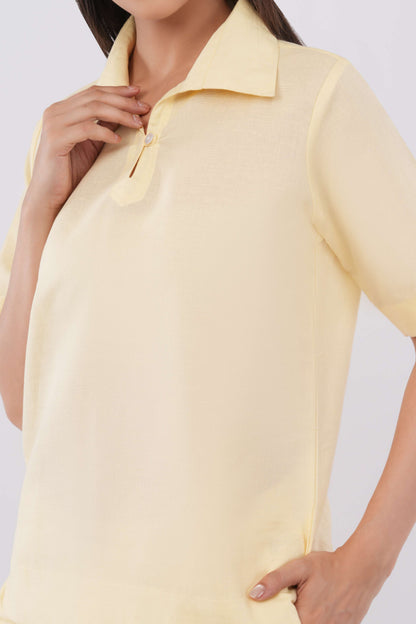 Women's Light Yellow Cotton Linen Co-ord Set
