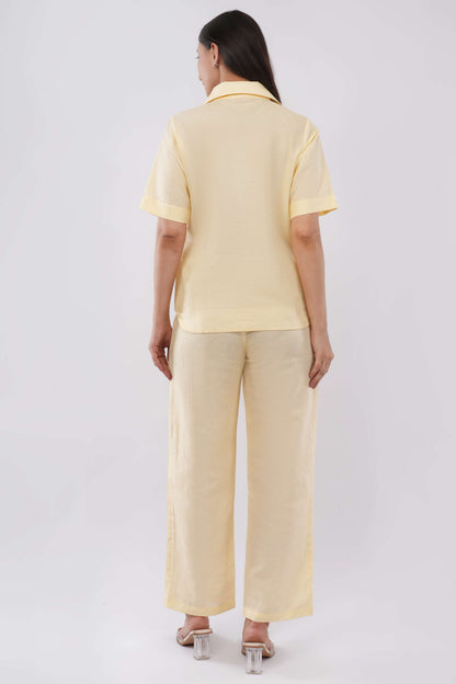 Women's Light Yellow Cotton Linen Co-ord Set