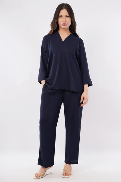 Women's linen blend V neck co-ord set — natural fabric workwear for women India — size inclusive S to 5XL — breathable summer outfit — Tofflane clothes worth keeping