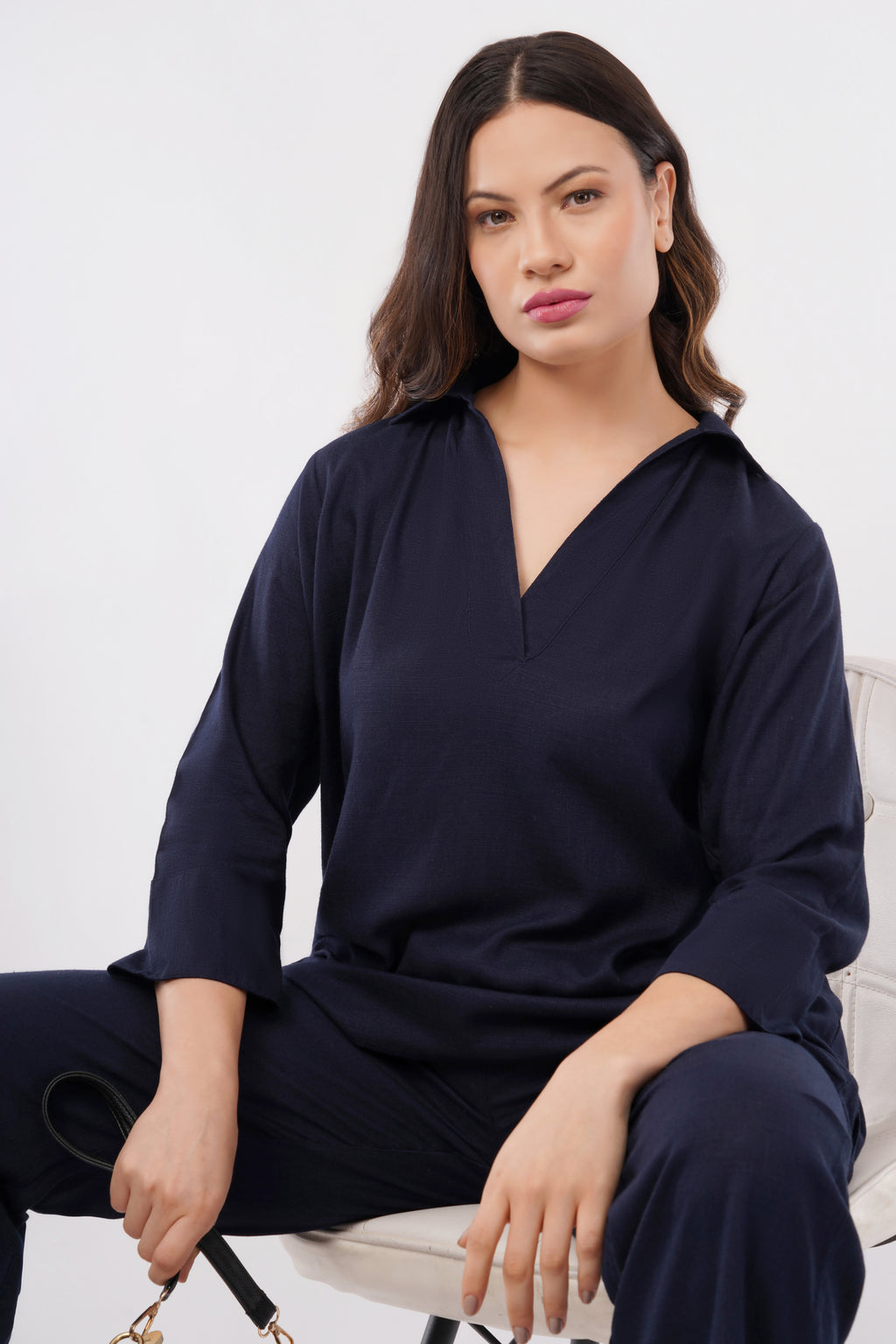Women's Linen Blend V Neck Co-Ord Set