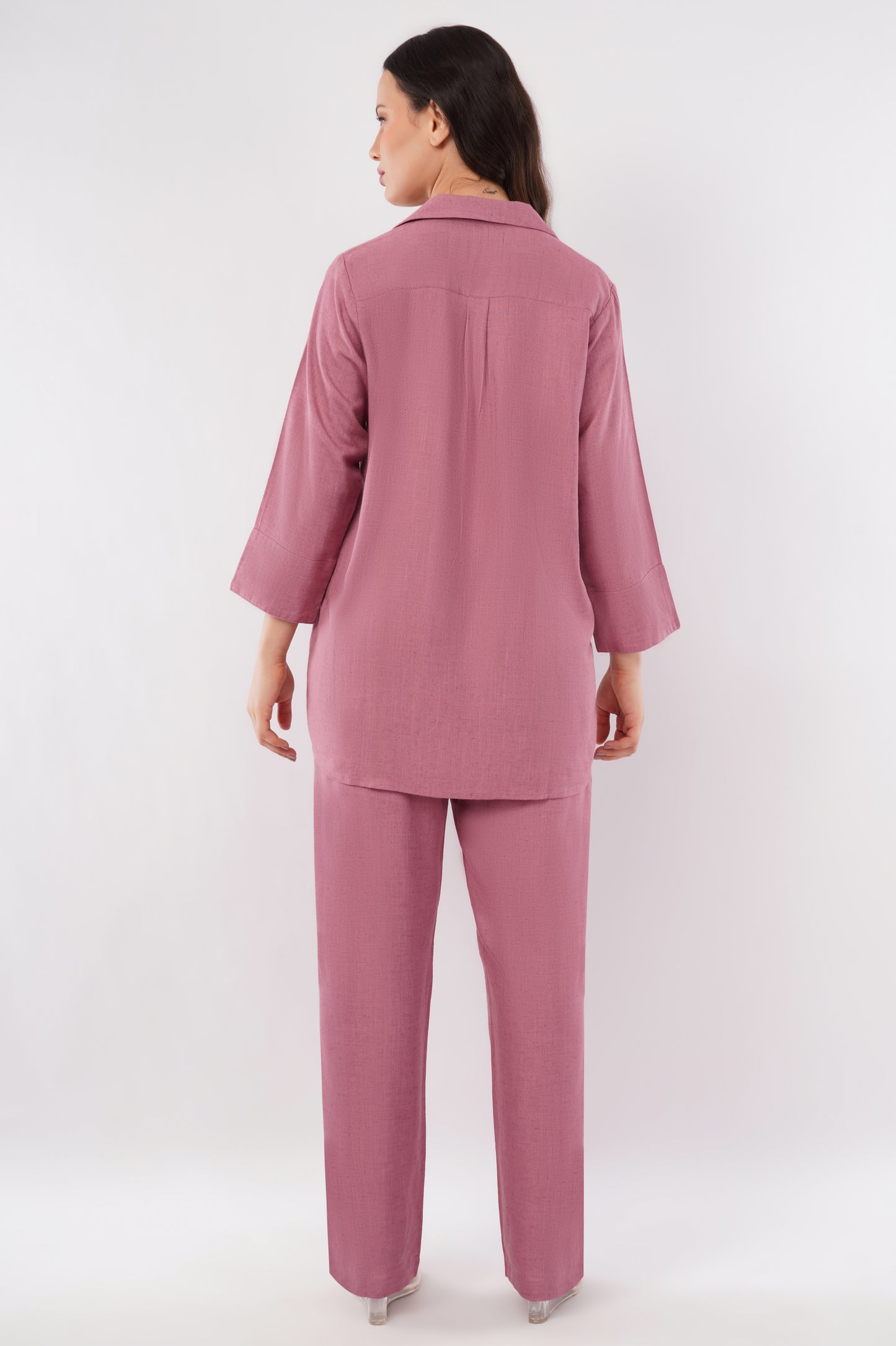 Women's Linen Blend V Neck Co-Ord Set