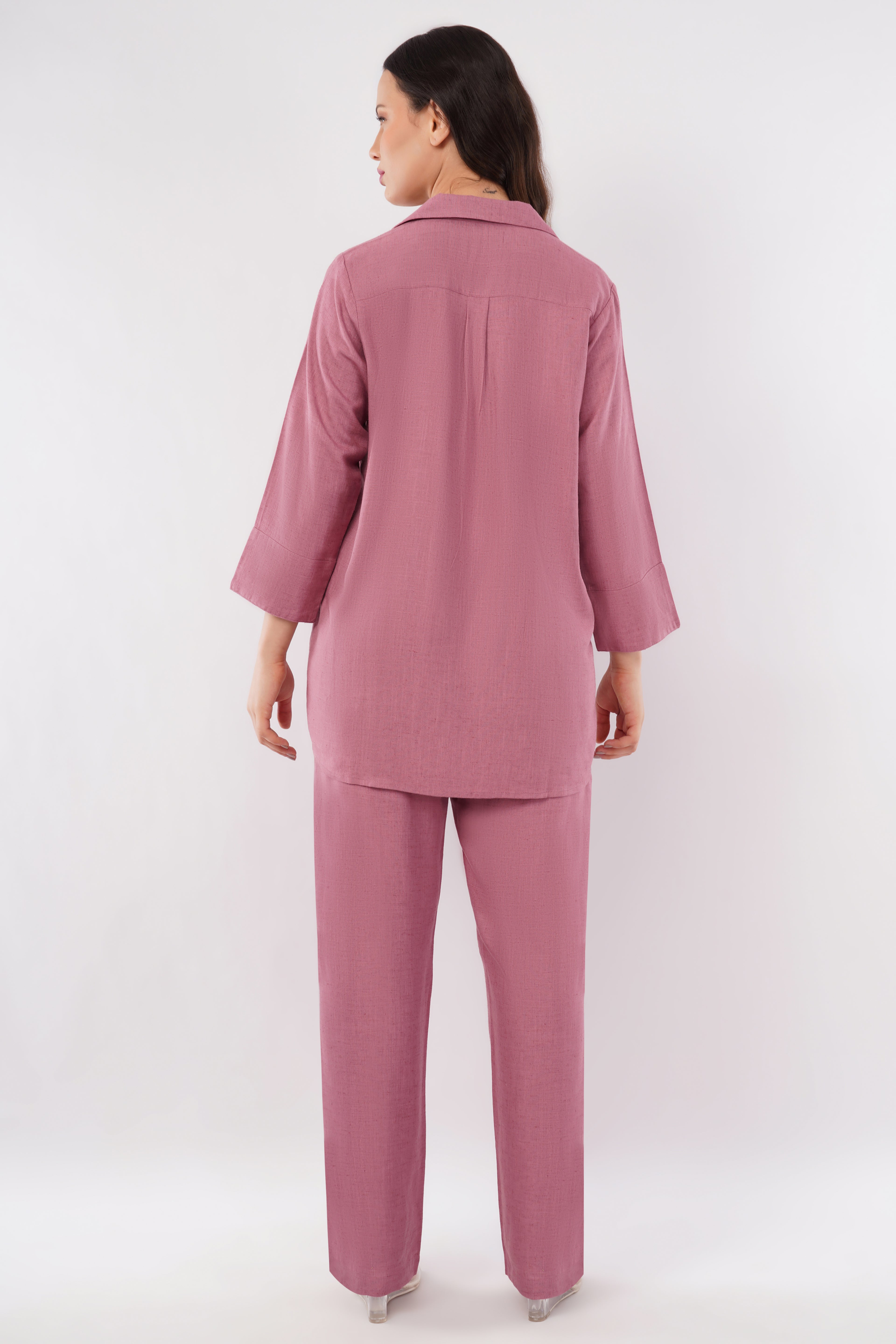 Women's Linen Blend V Neck Co-Ord Set