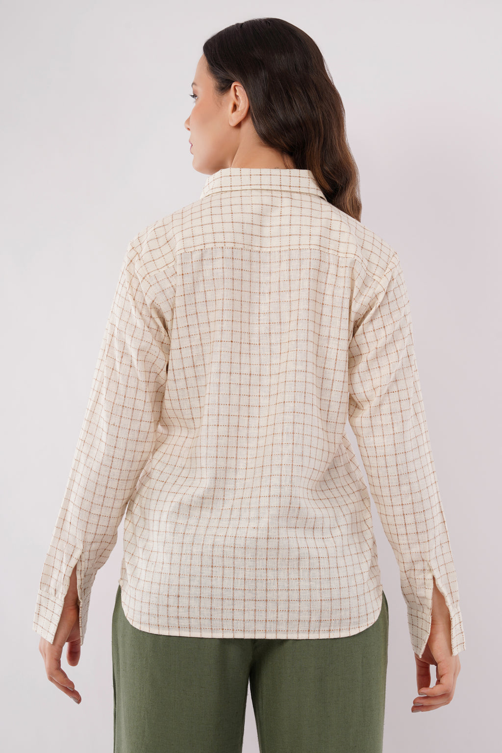 Women’s Beige Checkered Cotton Blend Shirt