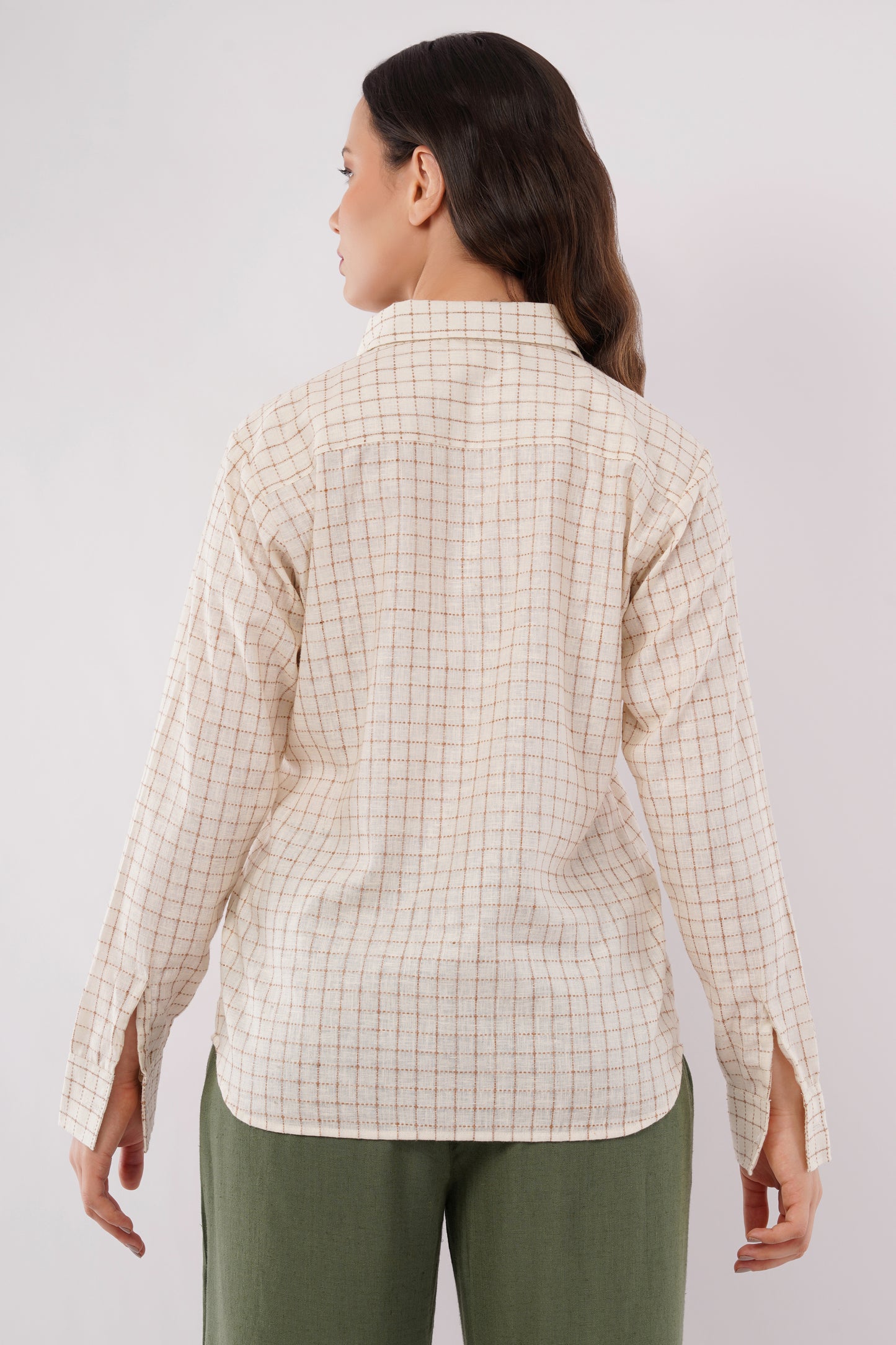 Women's Beige Checkered Cotton Blend Shirt
