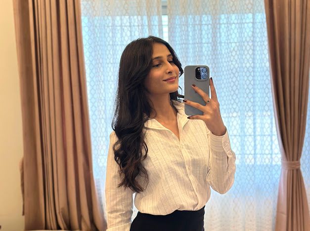 Women's White Striped Cotton-Blend Shirt
